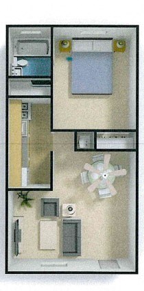 Floor plan for 1 bed, 1 bath, 575 sqft